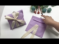 Cotton Canvas Enevelope Bag with Ribbon Bow Logo Printing for Jewelry Perfume Pouch Dust Packaging