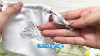 custom satin drawstring pouch with embroidery logo