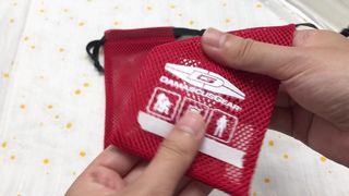 red nylon mesh drawstring pouch