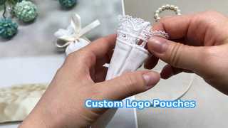 custom lace cotton linen pouch with embroidery logo