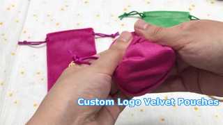 green and pink velvet drawstring jewelry pouch