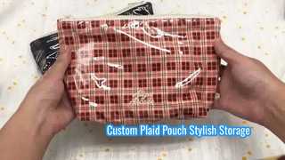 plaid pvc zipper pouch with plaid cotton lining