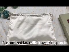 white faux silk drawstring pouch