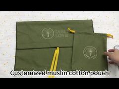 green muslin cotton envelope and drawstring pouch