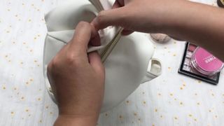 white pu leather makeup zipper pouch with handle