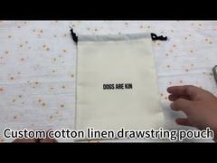 white cotton linen drawstring pouch