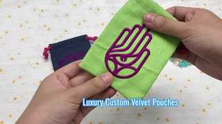 dark blue and green canvas drawstring pouch with embroidery logo