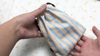 vertical striped cotton twill drawstring pouch