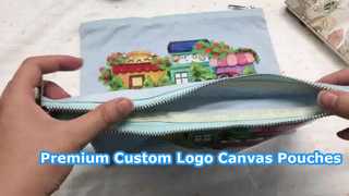blue cotton canvas zipper pouch with hot transfer pattern