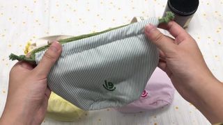 vertical striped cotton drawstring pouch with round bottom
