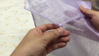purple organza envelope pouch with pearl button